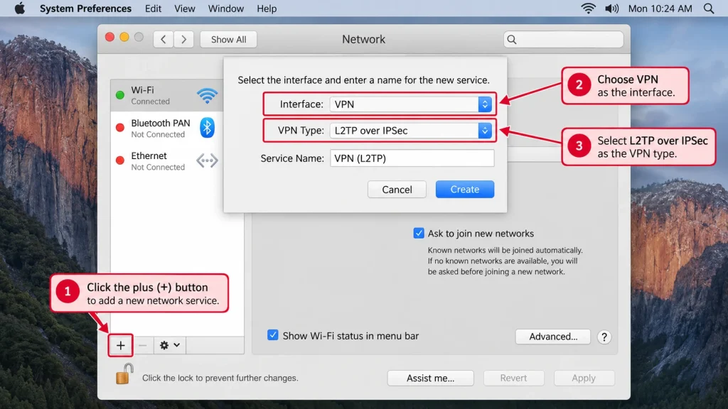 تنظیم L2TP در نسخههای قدیمیتر macOS